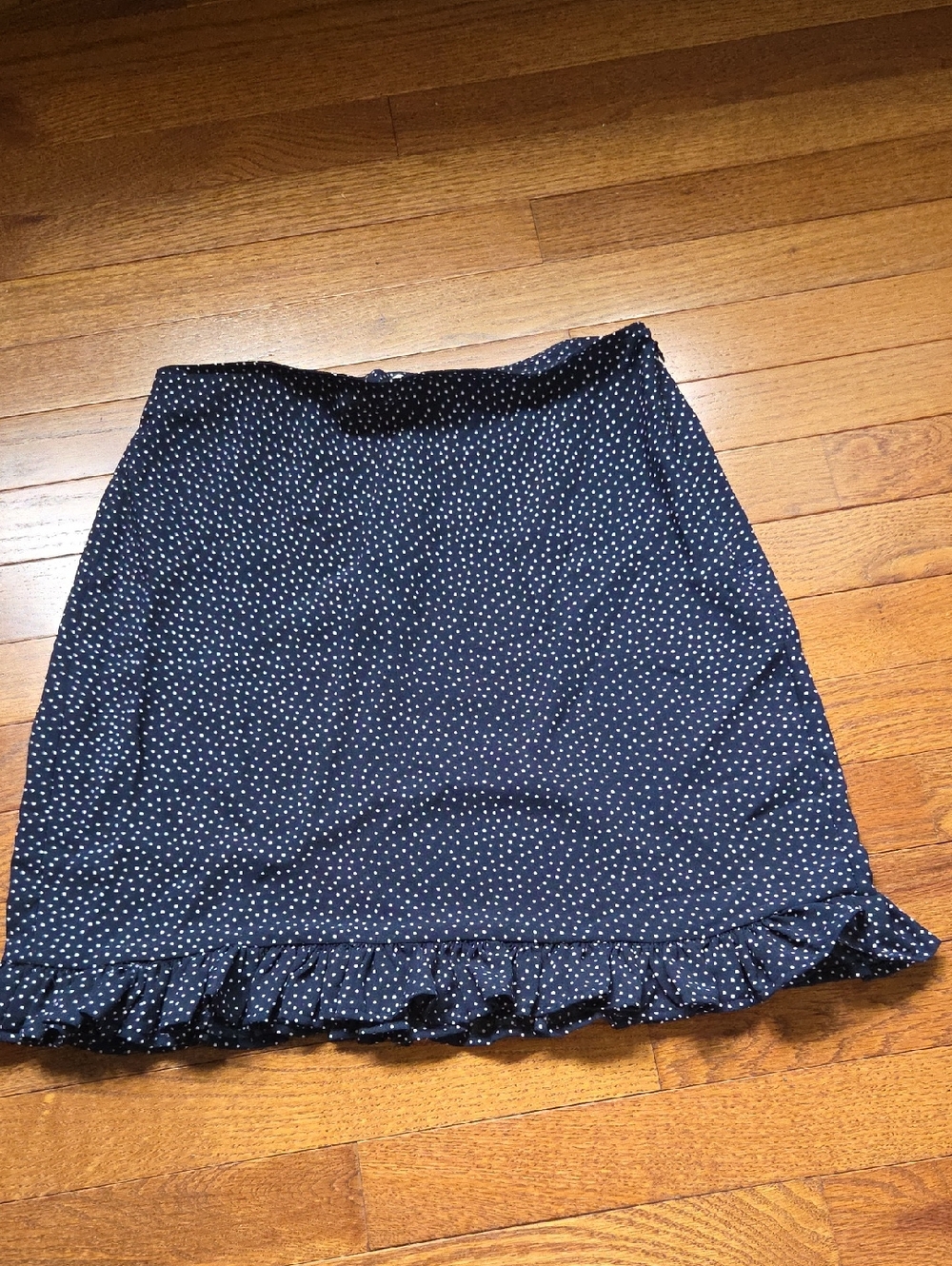 LOFT Navy Mini Skirt with White Polka Dots and Ruffle Hem
